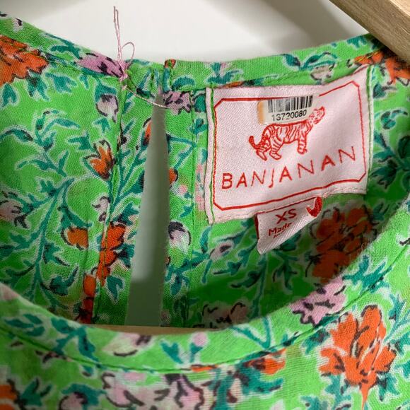 Banjanan Iris Floral Maxi Ruffle Tier Sleeveless Sheath Cotton Green Dress XS - Picture 14 of 16